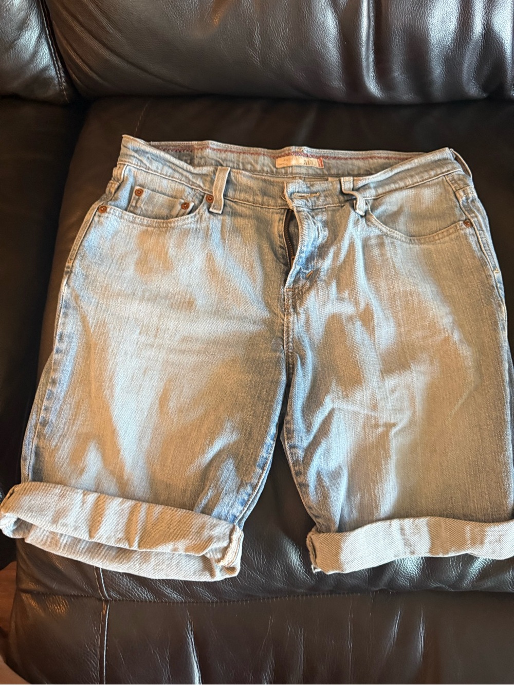 Levi's light blue denim shorts with red stitching